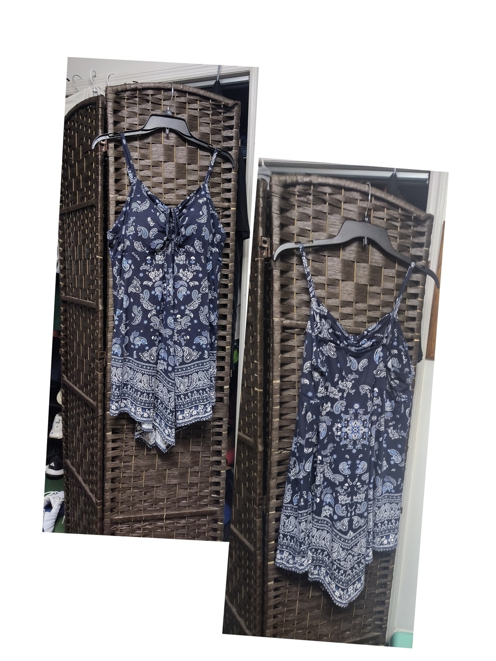 Juniors Size XXL Navy Paisley Mini Sundress with Spaghetti Straps